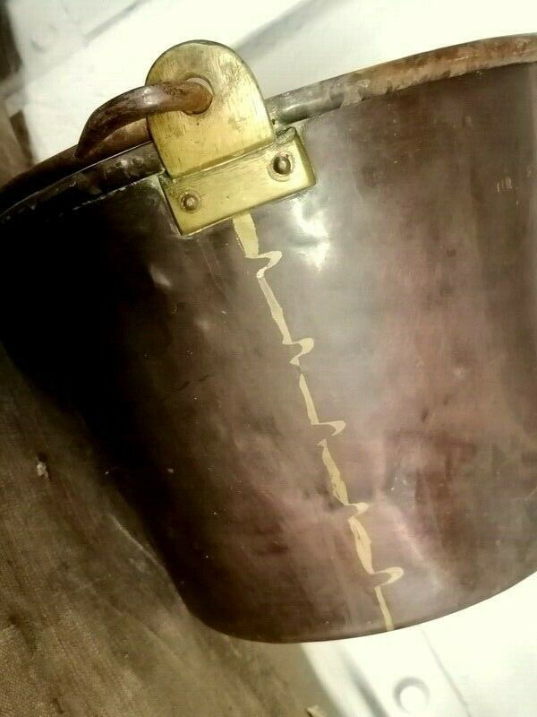 Antique Rustic French Hammered Copper Flower Pot Log Fireplace Display photo furniture