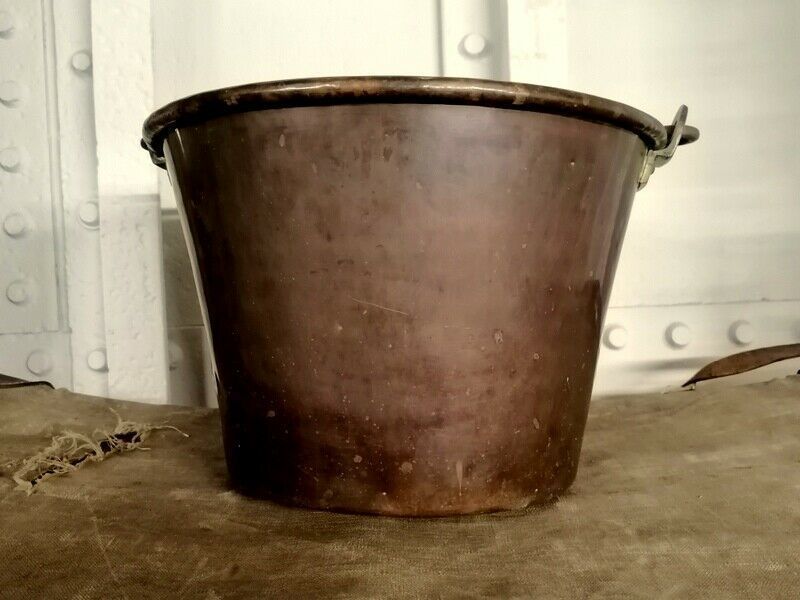 Antique Rustic French Hammered Copper Flower Pot Log Fireplace Display