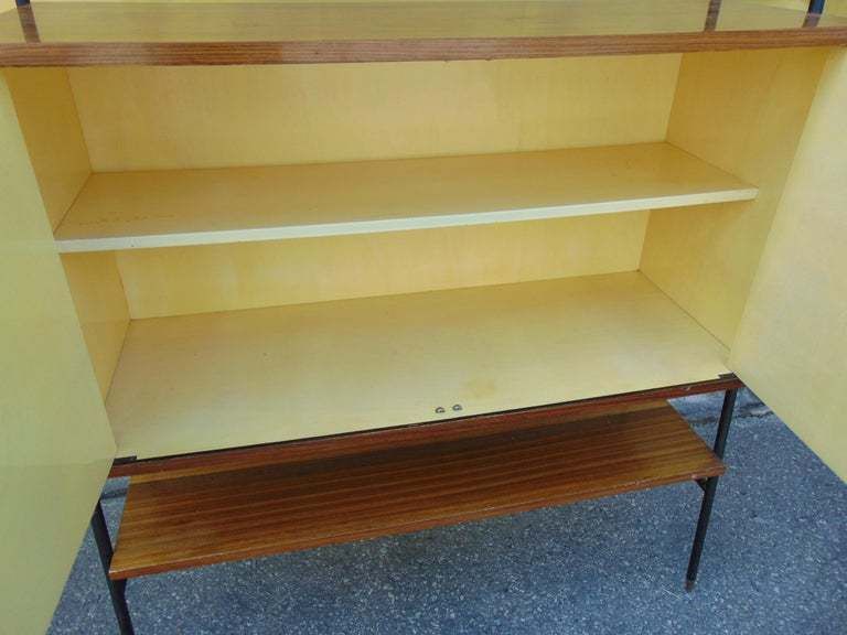 Midcentury Wooden And Black Metal Italian Wall Unit, 1950s photo for sale