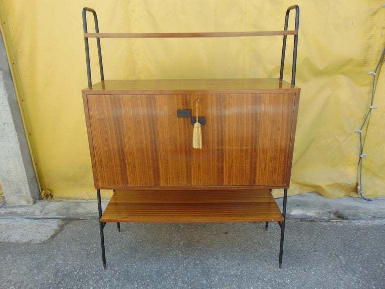 photo furniture Midcentury Wooden And Black Metal Italian Wall Unit, 1950s