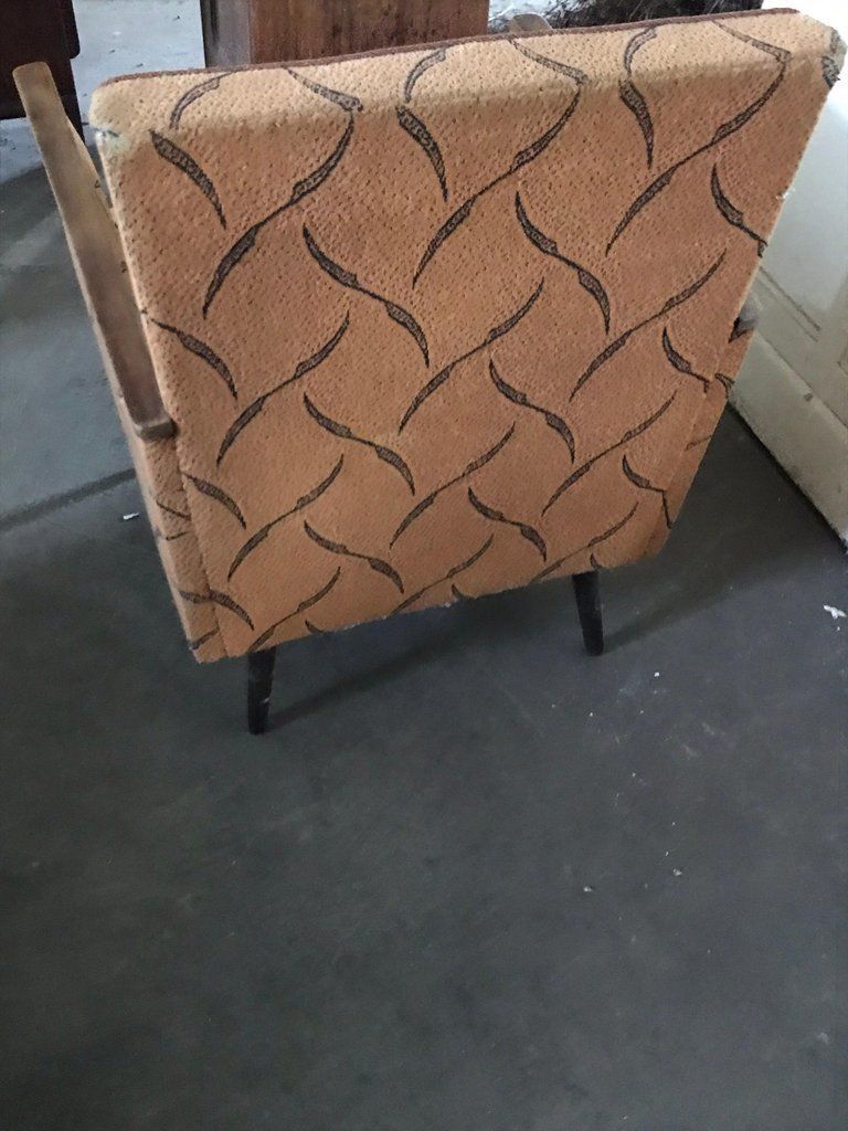 Pair Of Midcentury Original Fabric And Walnut Wood Hungarian Armchairs, 1950 photo furniture
