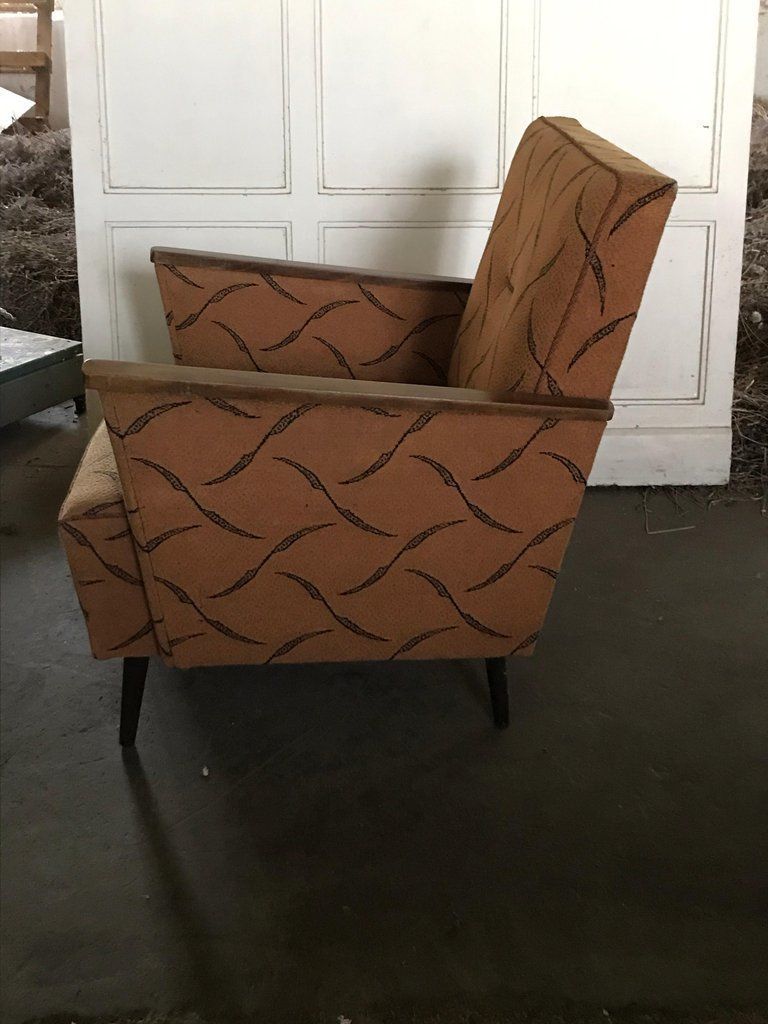 Pair Of Midcentury Original Fabric And Walnut Wood Hungarian Armchairs, 1950 photo for sale
