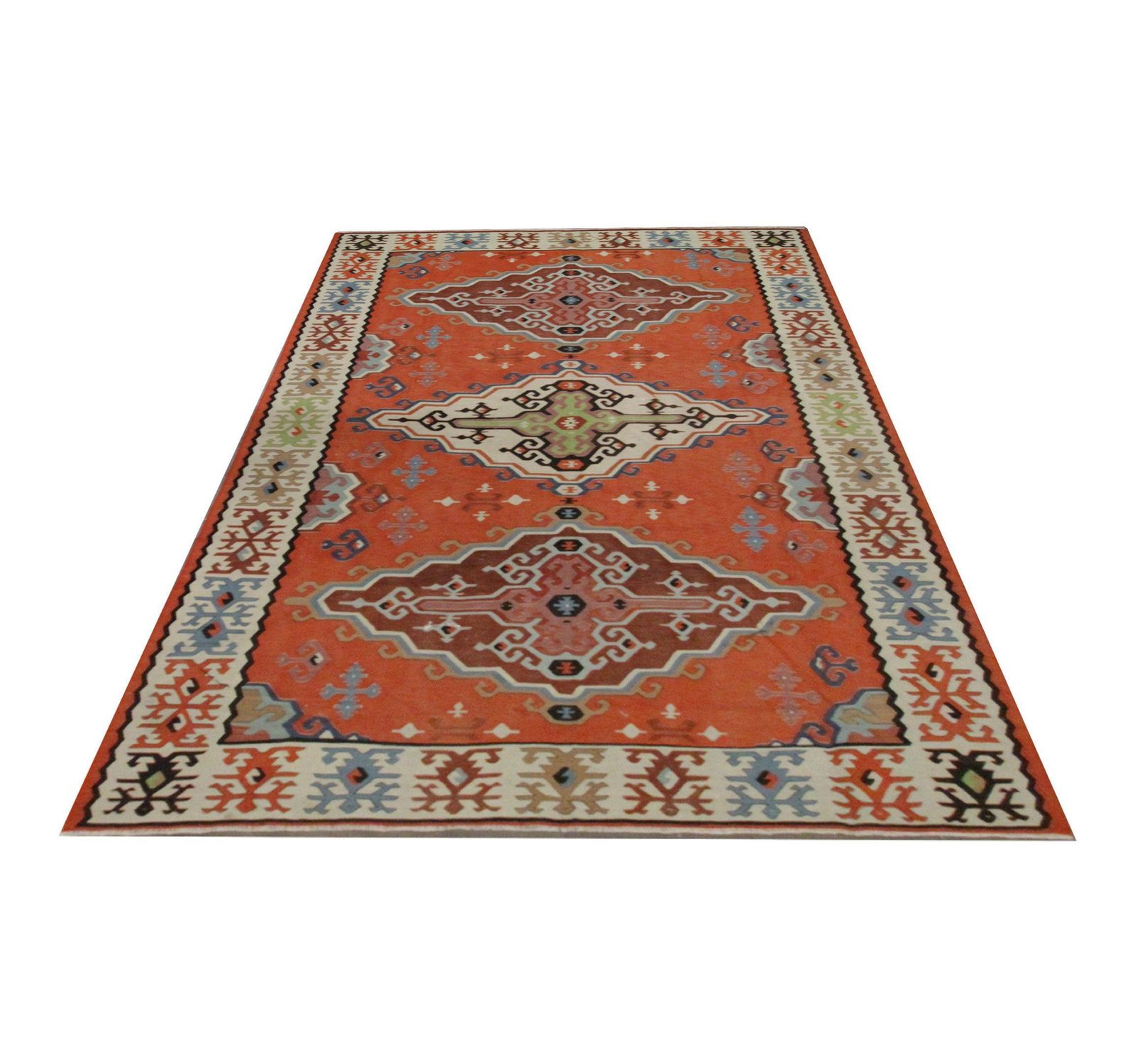 Antique Serbian Kilim Handwoven Geometric Rust Wool Living Room Rug photo furniture