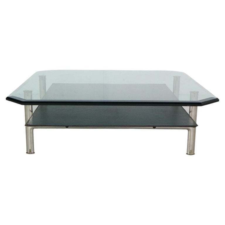 B&B Italia 'Diesis' Two Tier Glass And Leather Coffee Table By Antonio Citterio