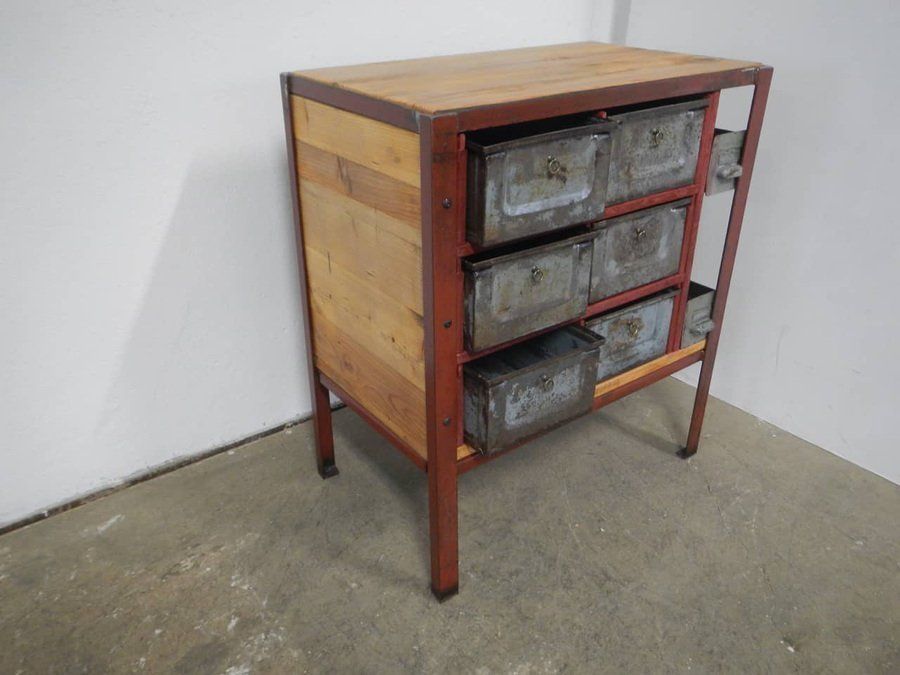Industrial Cabinet With Iron Drawers And Fir Wood Shelves, 1970s photo furniture