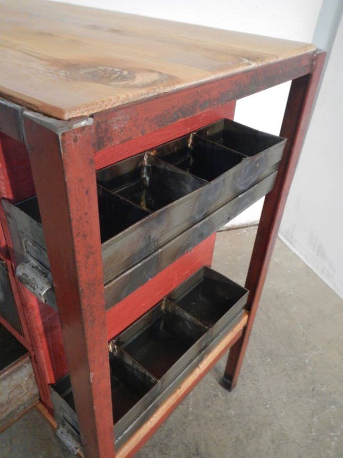 Industrial Cabinet With Iron Drawers And Fir Wood Shelves, 1970s photo vinterior