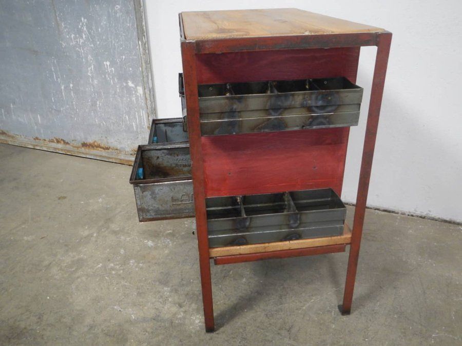 Industrial Cabinet With Iron Drawers And Fir Wood Shelves, 1970s photo buy