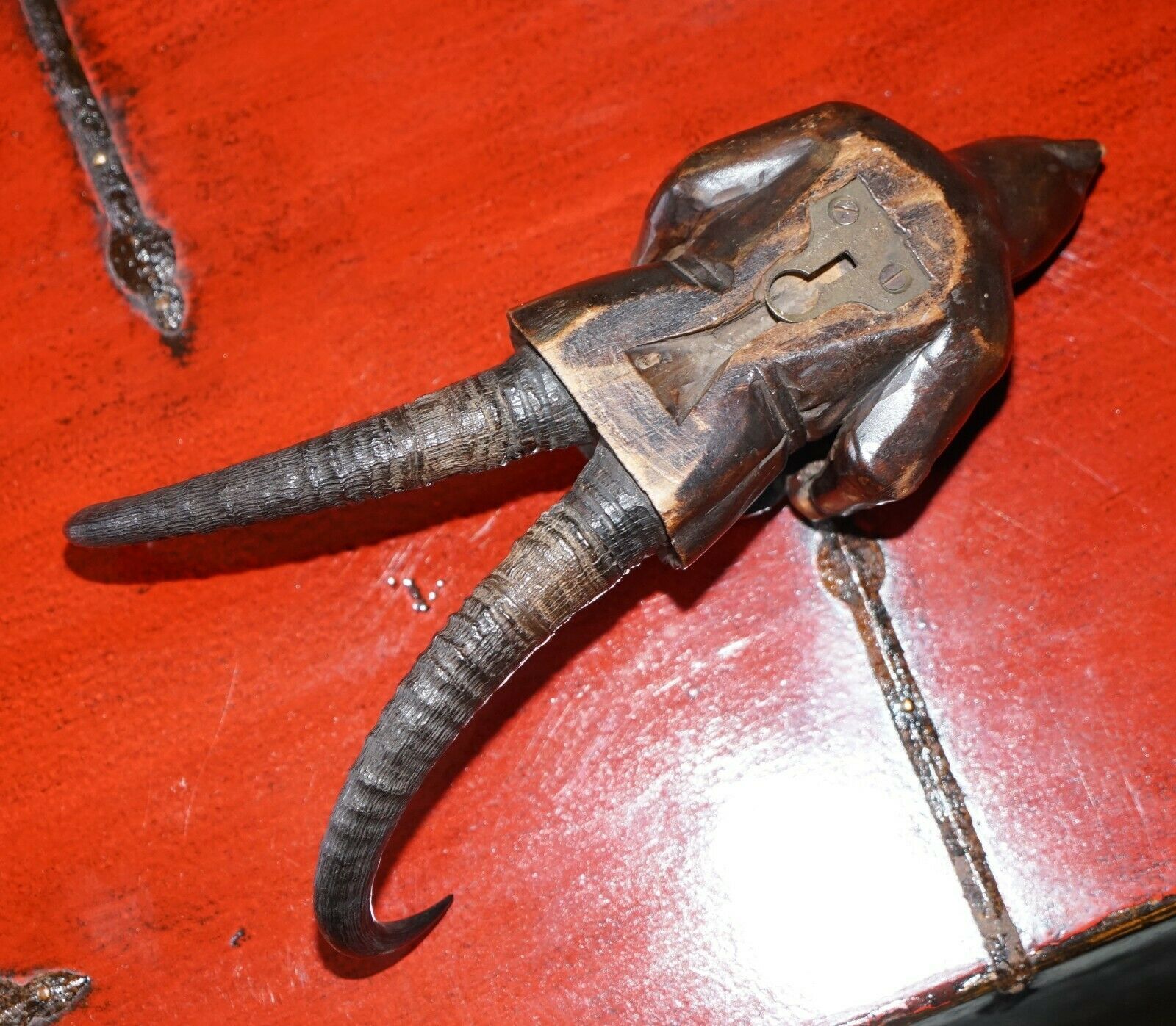 Antique Circa 1880 Pair Of Super Rare Black Forest Hand Carved Dwarf Whip Hooks photo buy