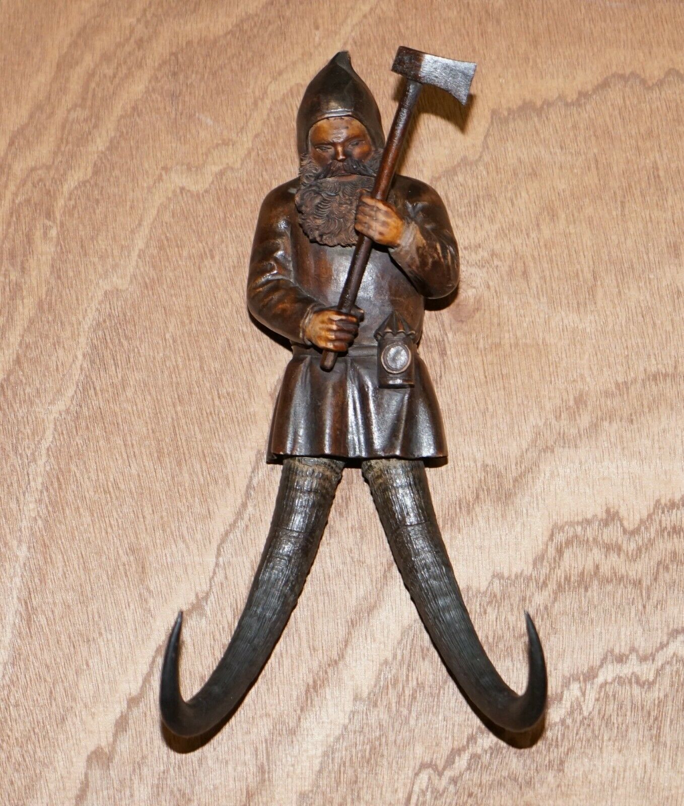 Antique Circa 1880 Pair Of Super Rare Black Forest Hand Carved Dwarf Whip Hooks photo vintage