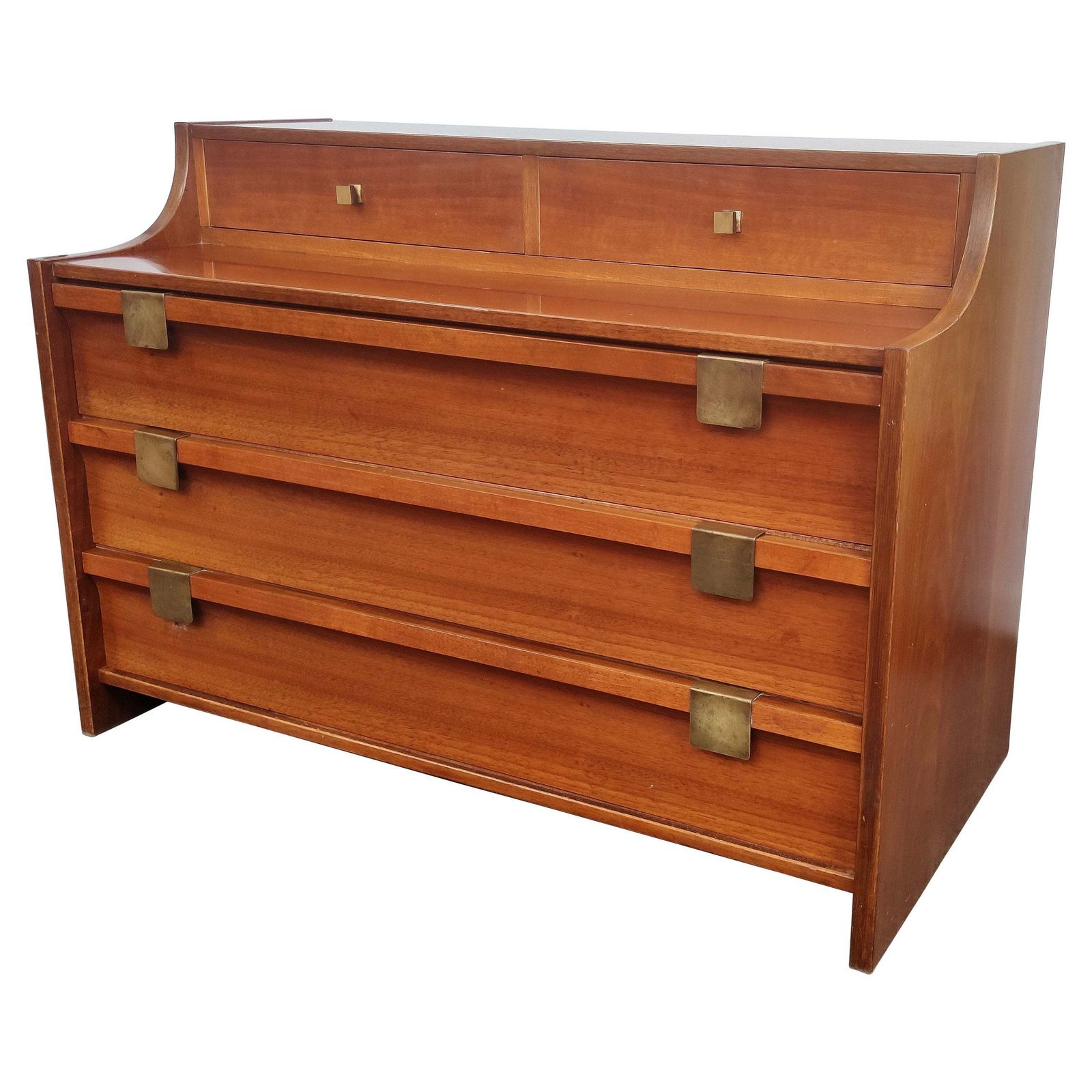 1960s Italian Mid Century Modern Wood And Brass Commode Dresser Chest Of Drawers