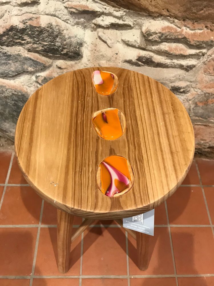 Stool  Accented With 3 Orange Glass 'Pebbles' photo buy