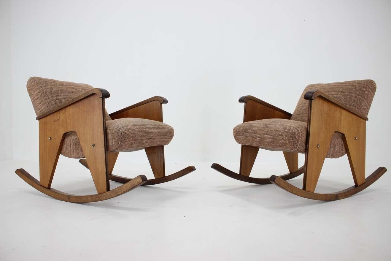 Pair Of Two Mid Century Design Rocking Chairs   Czechoslovakia, 1960s