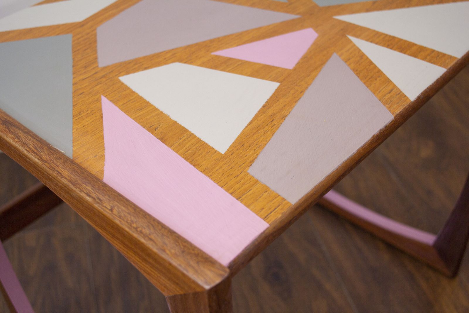 Midcentury G Plan Quadrille Nest Of Tables Pink Geometric Handpainted Design (Large) photo for sale