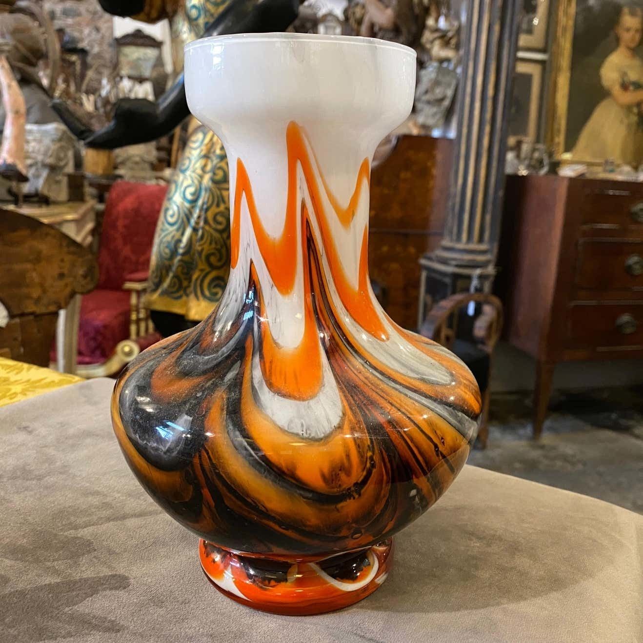 1970s Mid Century Modern Orange And Gray Opaline Glass Italian Vase photo furniture