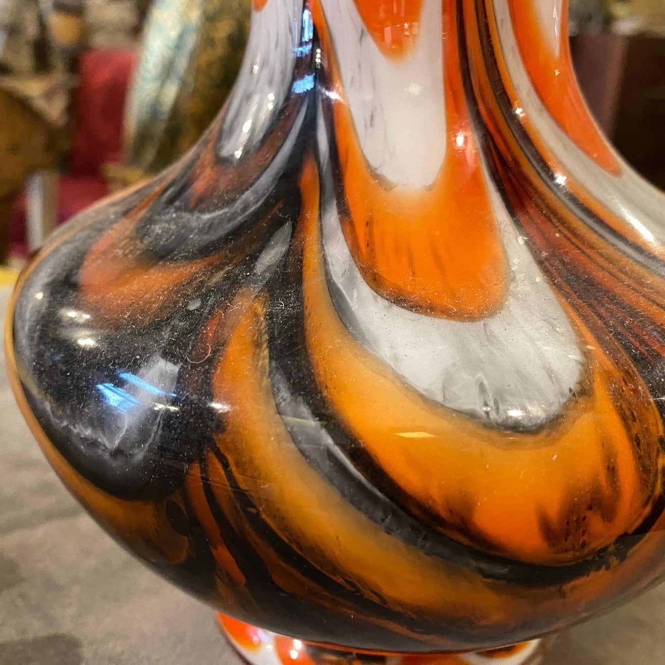 1970s Mid Century Modern Orange And Gray Opaline Glass Italian Vase photo for sale