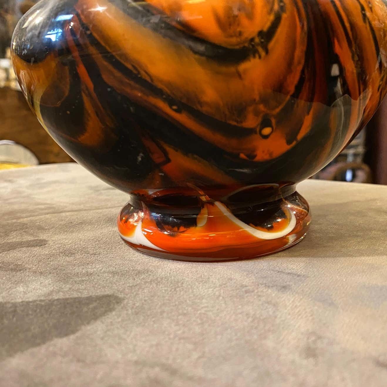 1970s Mid Century Modern Orange And Gray Opaline Glass Italian Vase photo 235.0