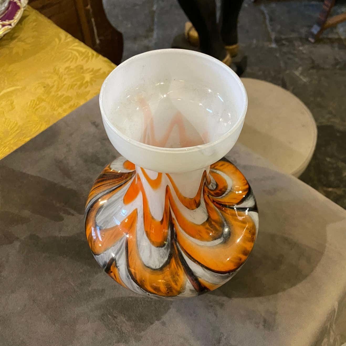 1970s Mid Century Modern Orange And Gray Opaline Glass Italian Vase photo buy