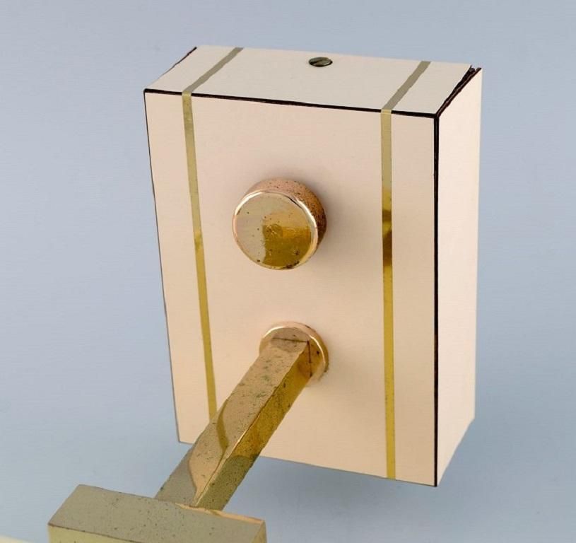 Art Deco Wall Lamp In Cream Colored Lacquered Metal And Brass 1960s / 70s photo Lighting