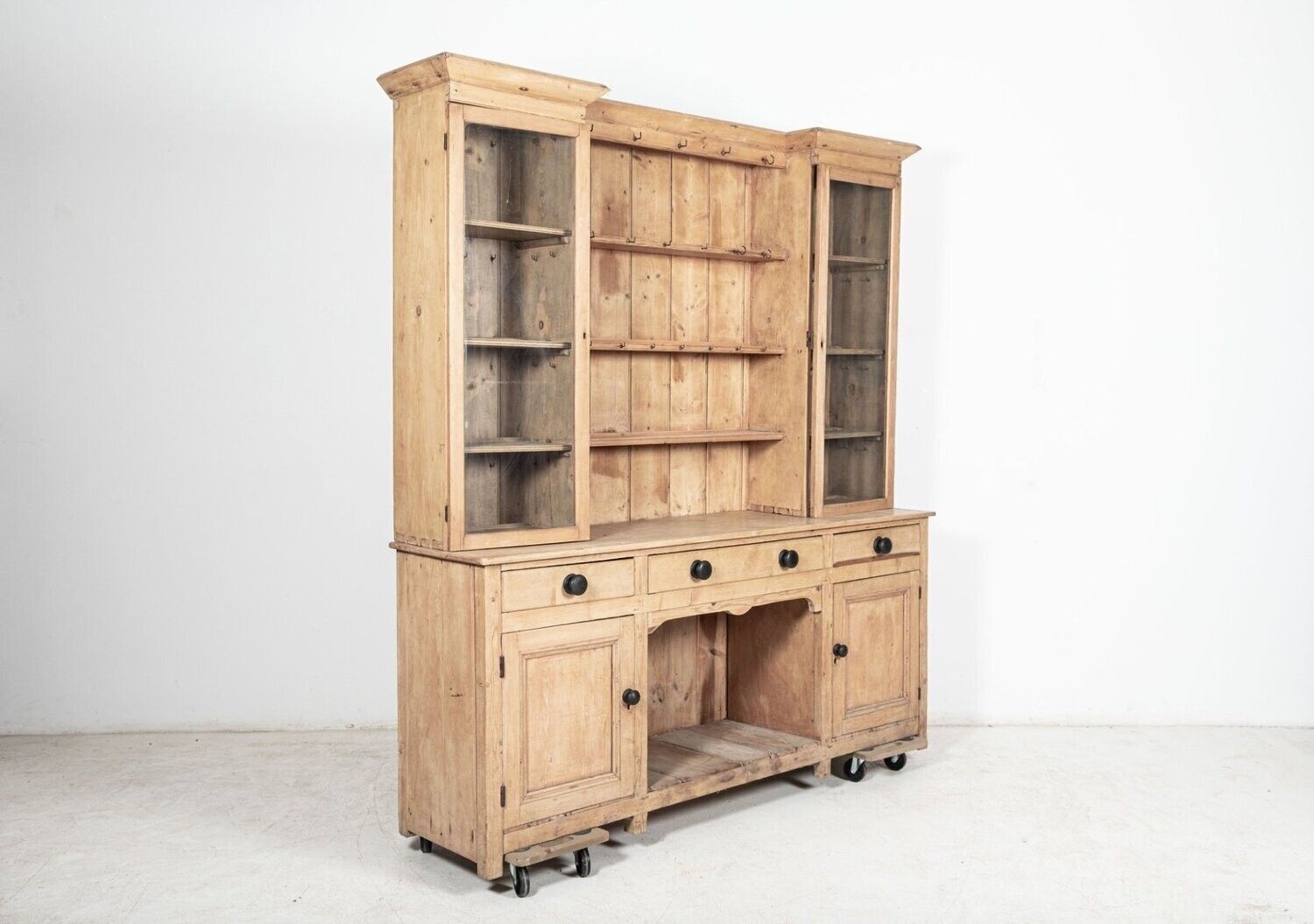 Large 19thc English Glazed Inverted Breakfront Pine Dresser photo Furniture