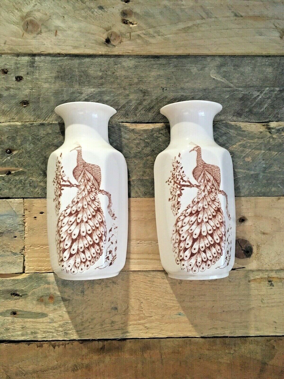 Home Decor Pair Of Kingston Pottery Peacock Wall Plaque Pocket Vase Urns Aesthetic Movement photo