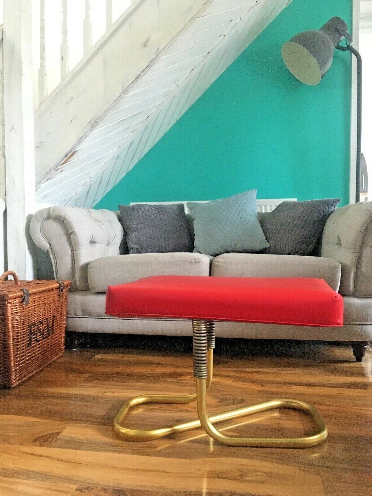 Stylish Mid Century 1960's Automatic Restaleg Red Vinyl Foot Stool Pouffe 70's