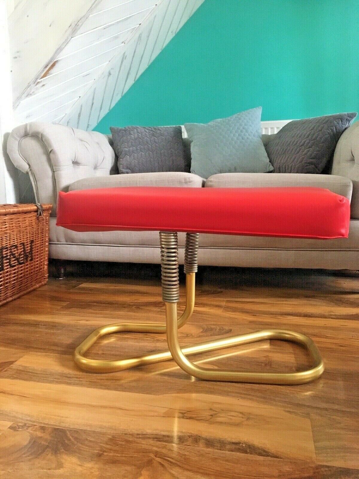 Stylish Mid Century 1960's Automatic Restaleg Red Vinyl Foot Stool Pouffe 70's photo for sale