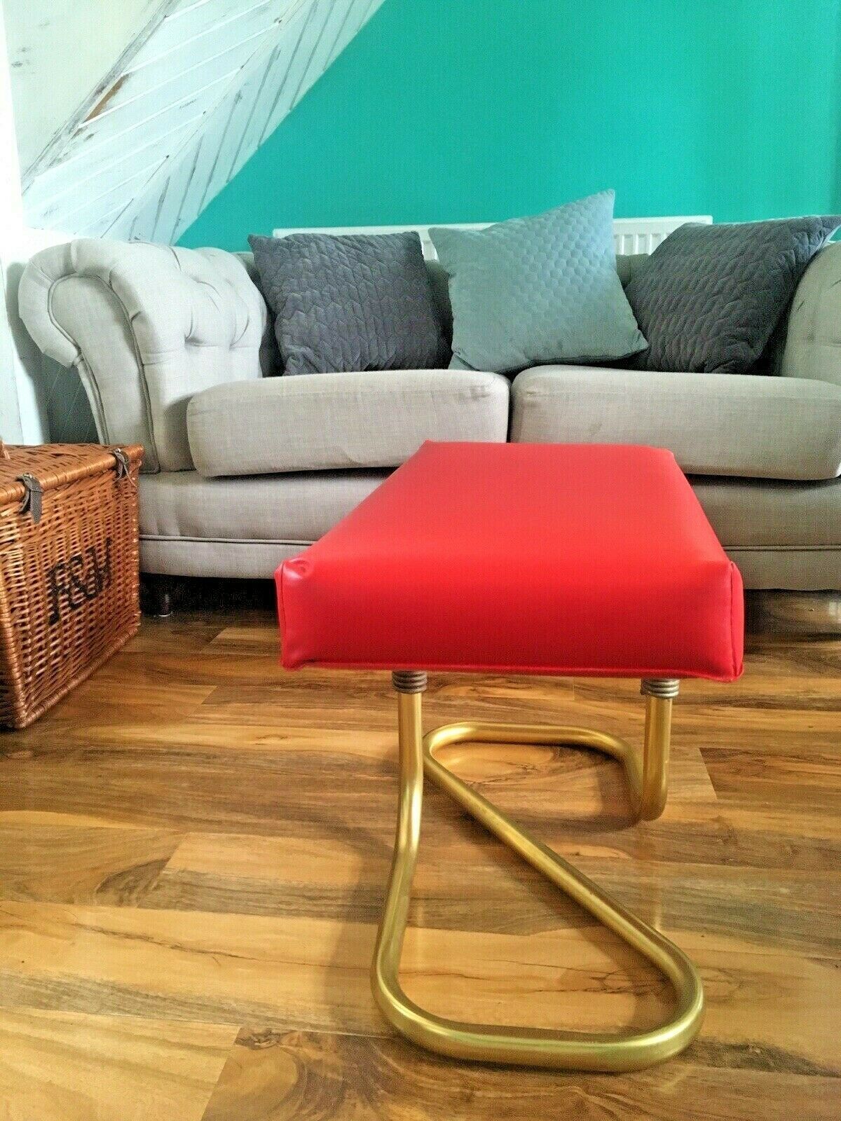Stylish Mid Century 1960's Automatic Restaleg Red Vinyl Foot Stool Pouffe 70's photo buy