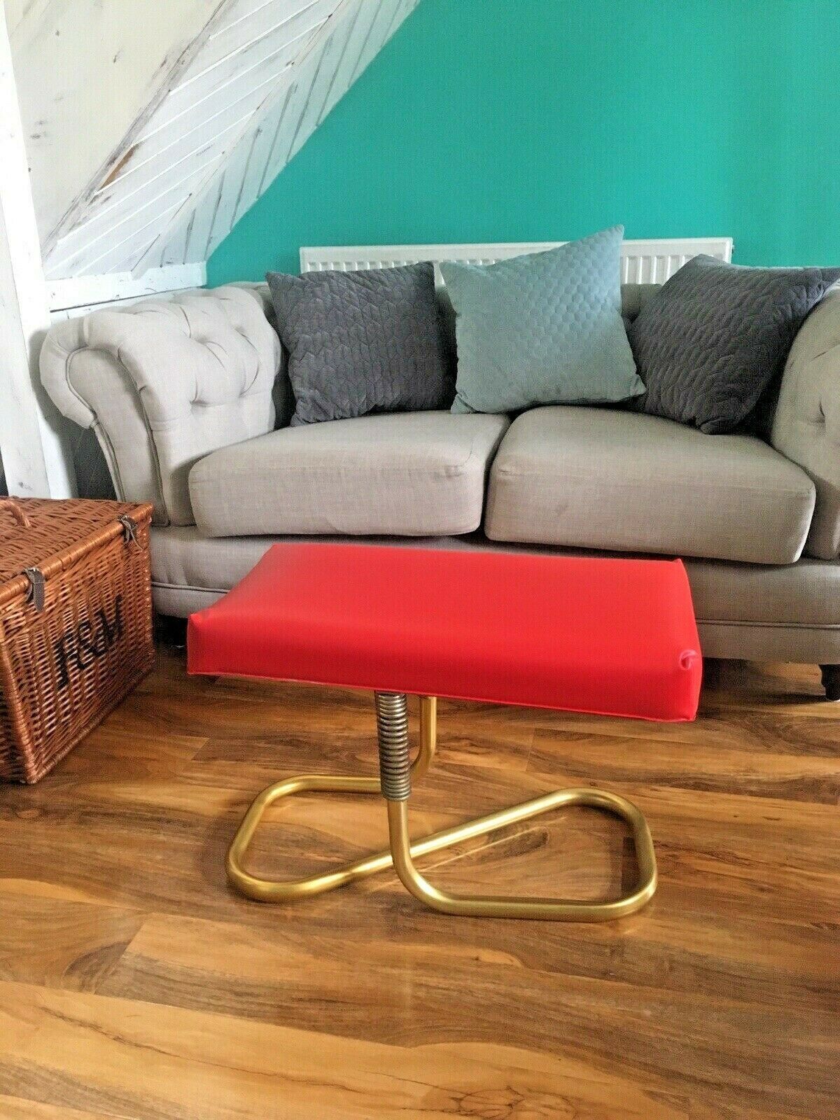 120.0 Stylish Mid Century 1960's Automatic Restaleg Red Vinyl Foot Stool Pouffe 70's photo