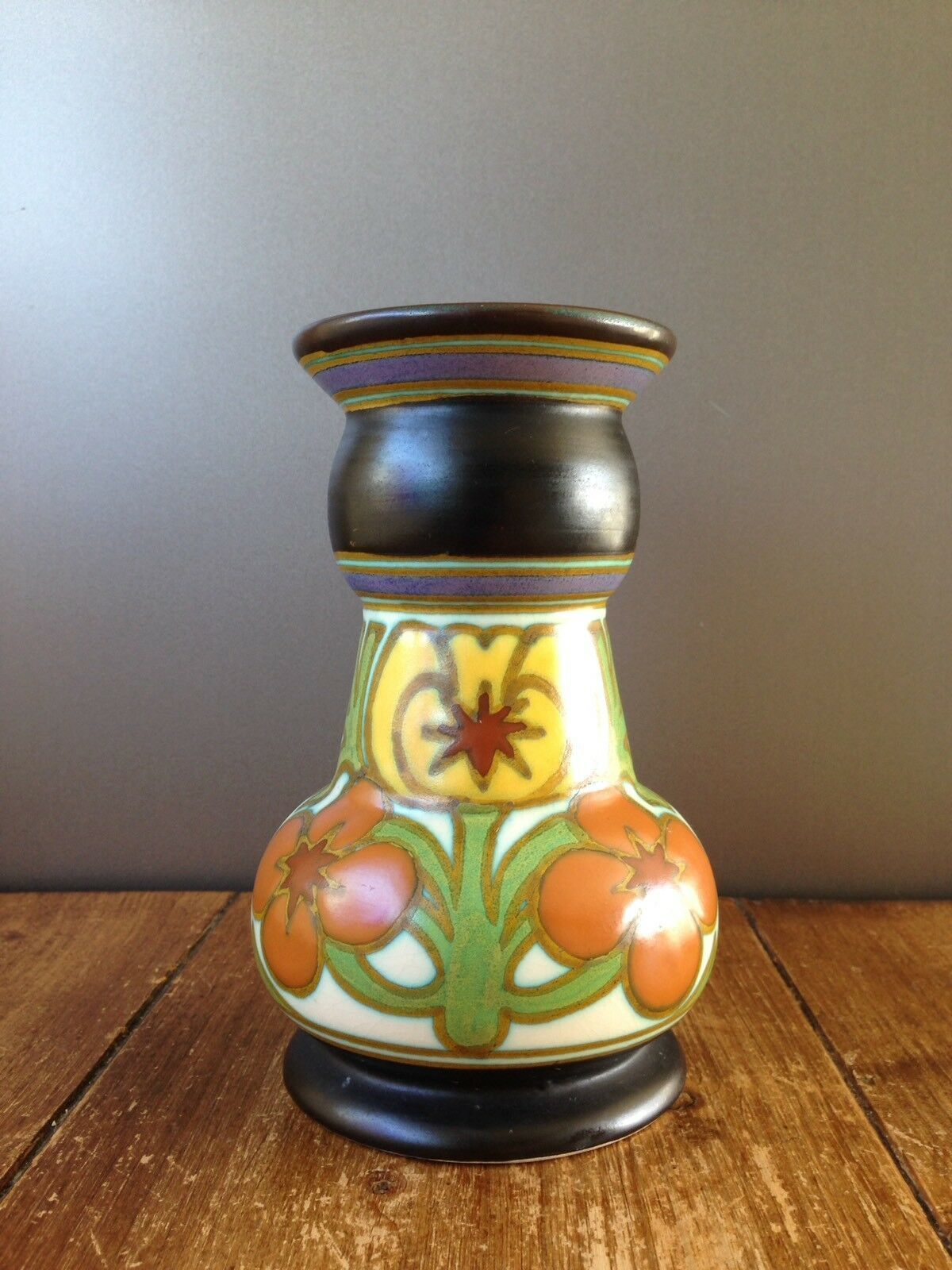 Antique Hand Painted Gouda 127 Acheron Plazuid Vase 501 Floral Dutch Art Pottery photo buy