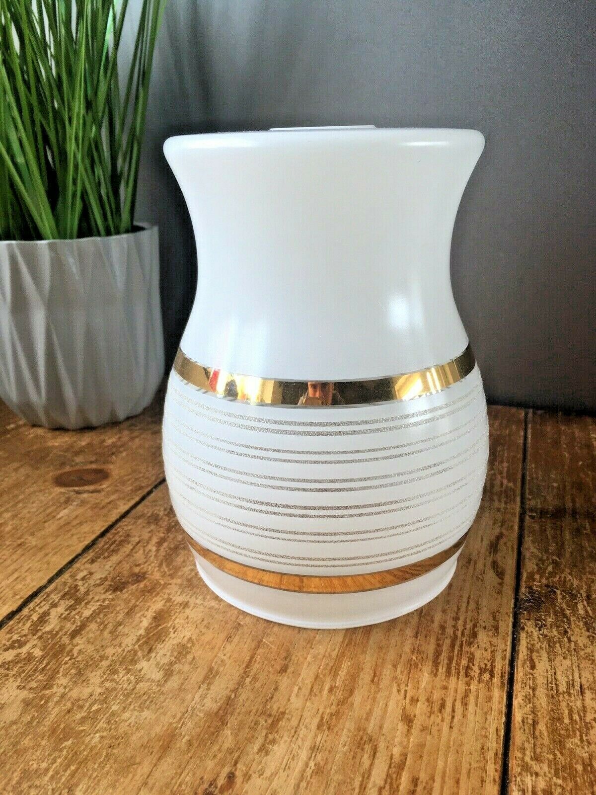 Retro 70's White Glass Gold Bands Striped Light Lamp Shade Mid Century Modern photo furniture