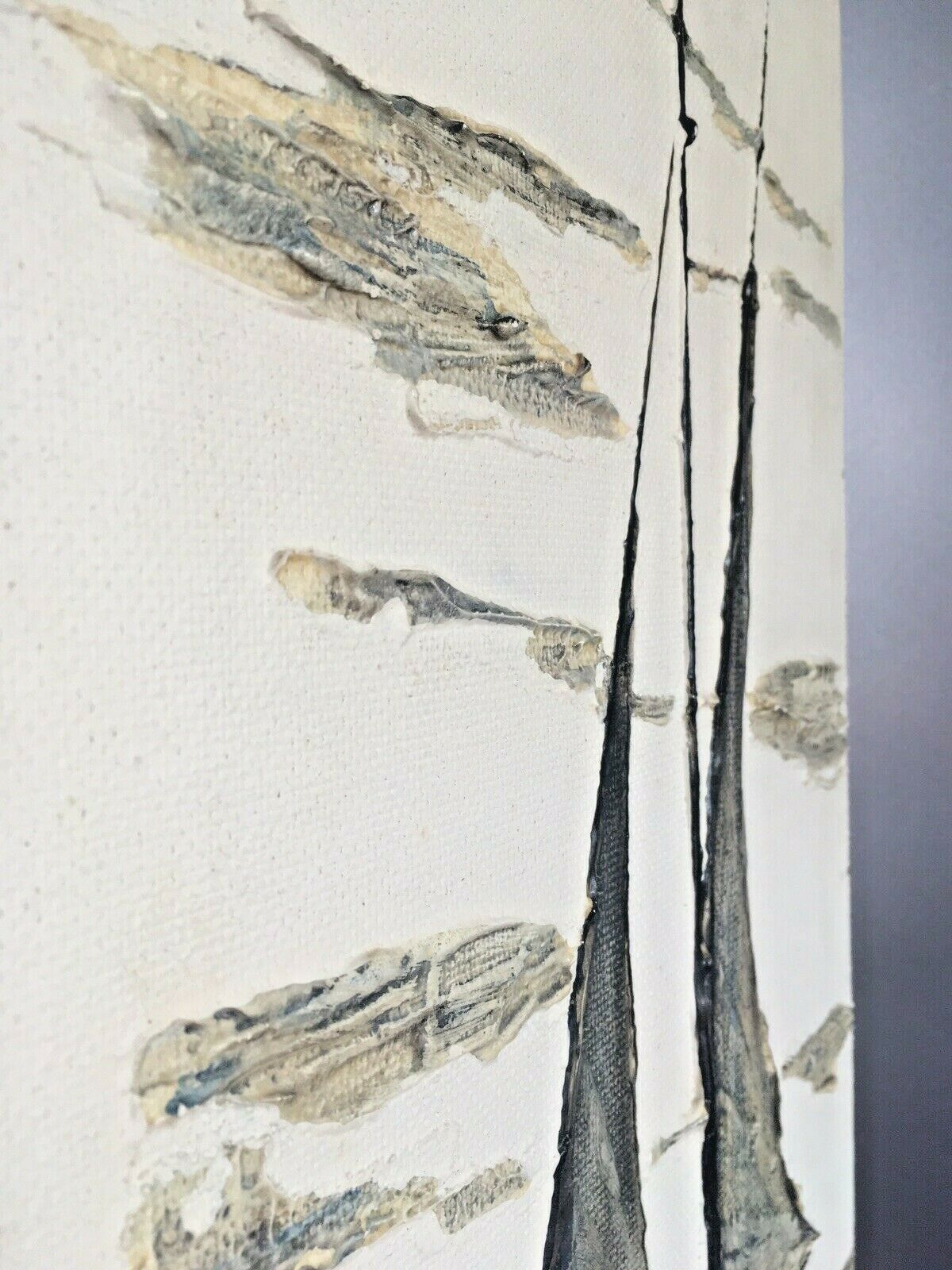 Large Mid Century 60's Sailboat Oil Painting Grey Clouds Seascape Abstract Art photo vinterior