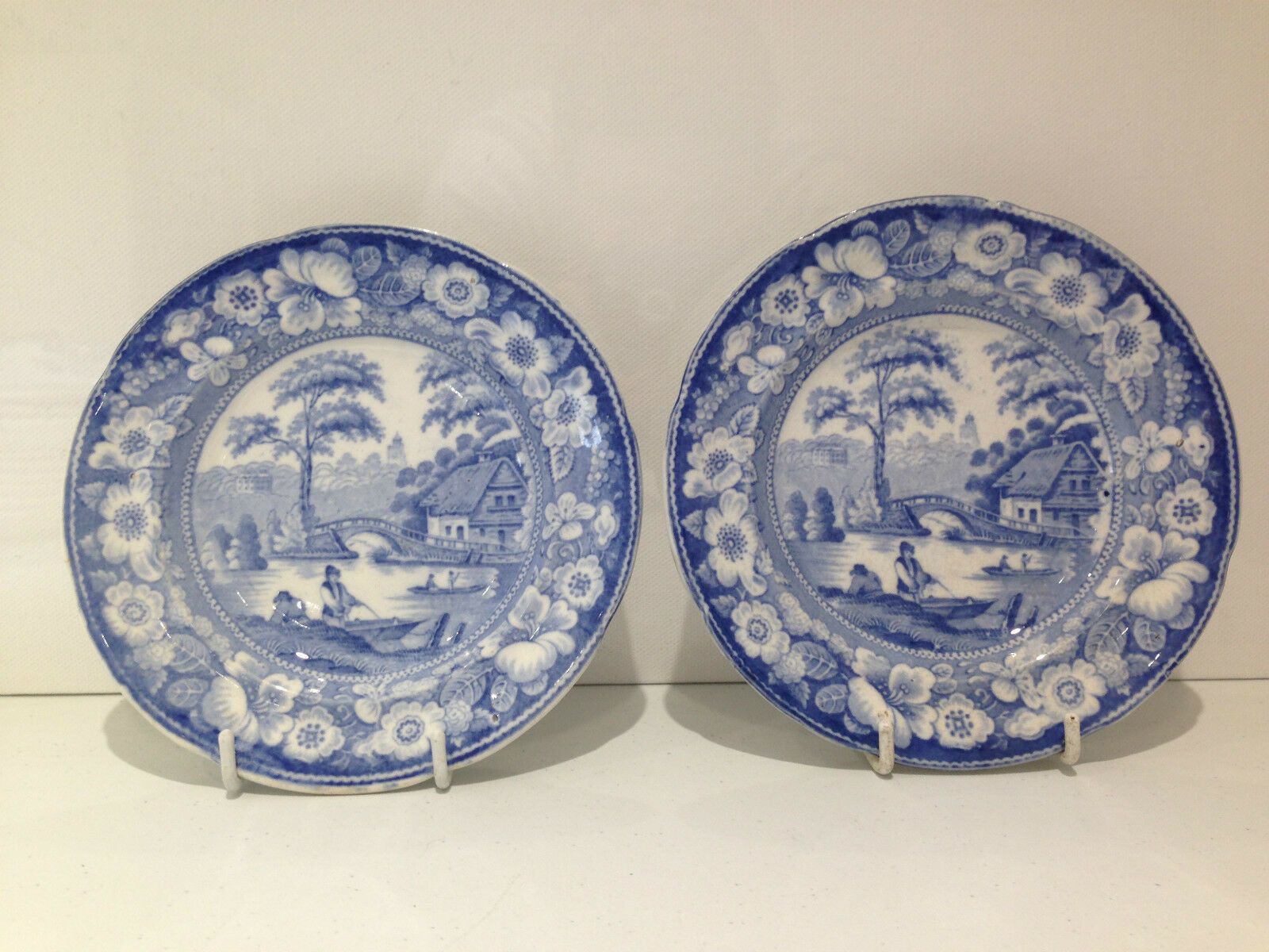 Rare Pair Of Small C1834 59 Podmore Walker & Co Pre Wedgwood Wild Rose Plates Pw