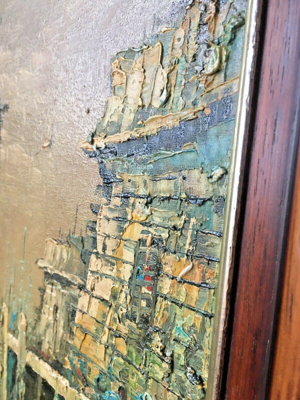 Large Mid Century 60's Sailboat Oil Painting Harbour Port Seascape Abstract Art photo vinterior