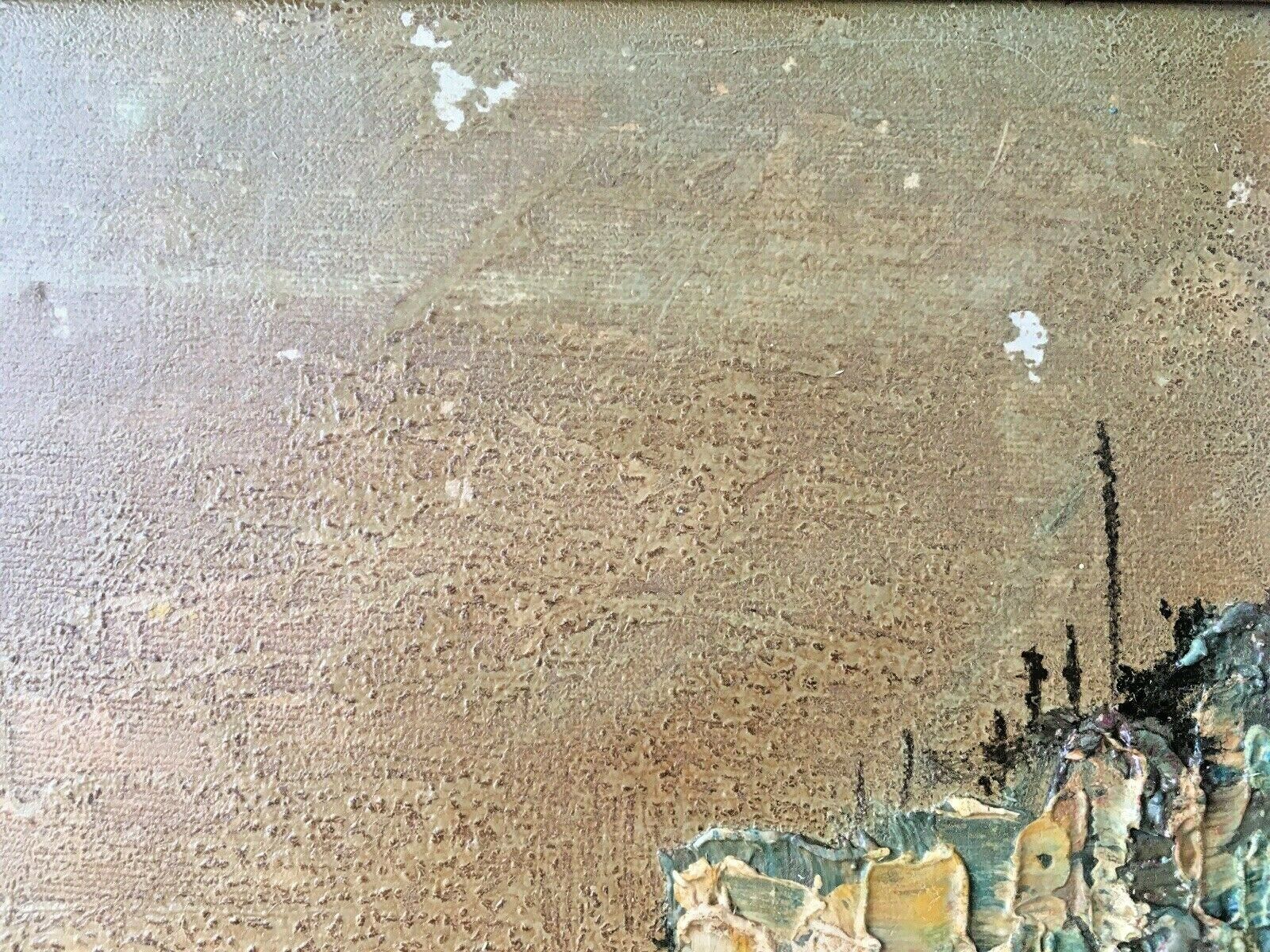 Large Mid Century 60's Sailboat Oil Painting Harbour Port Seascape Abstract Art photo buy