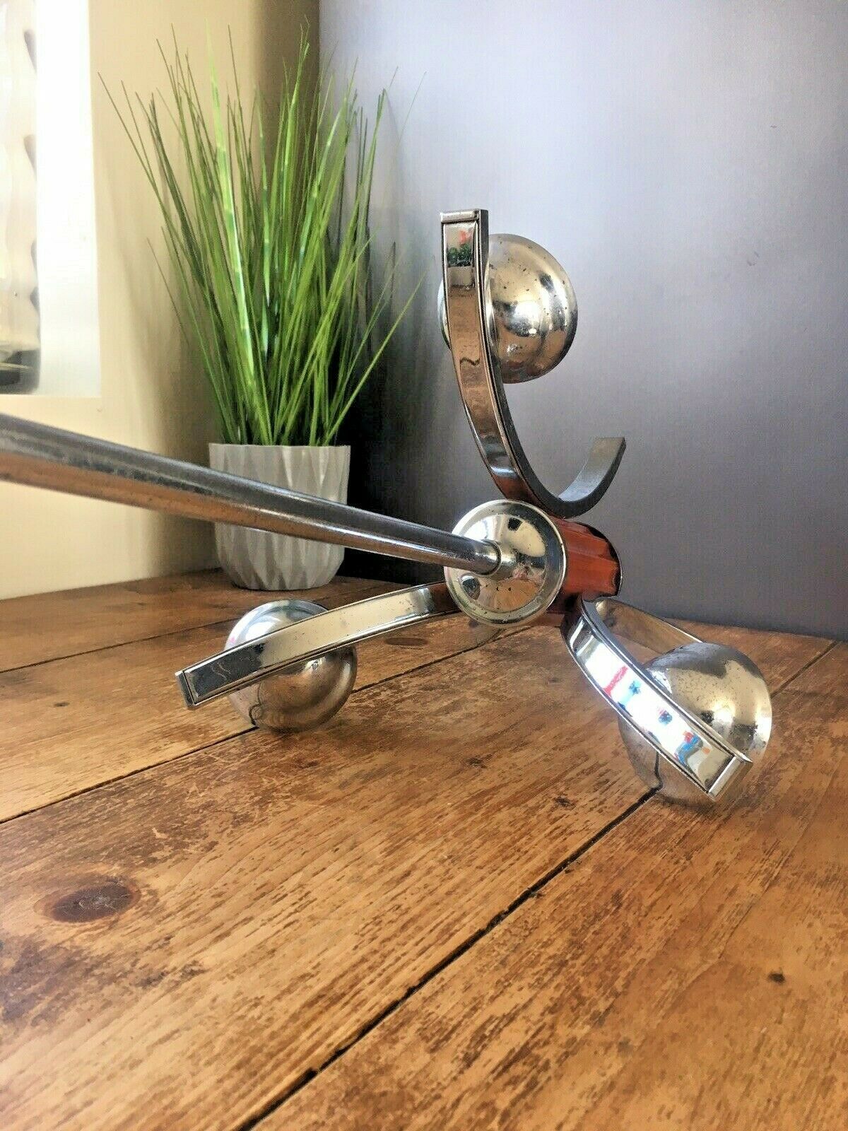 Mid Century Modern 60s Chrome & Lucite 3 Arm Arched Ceiling Light Italian Danish photo buy