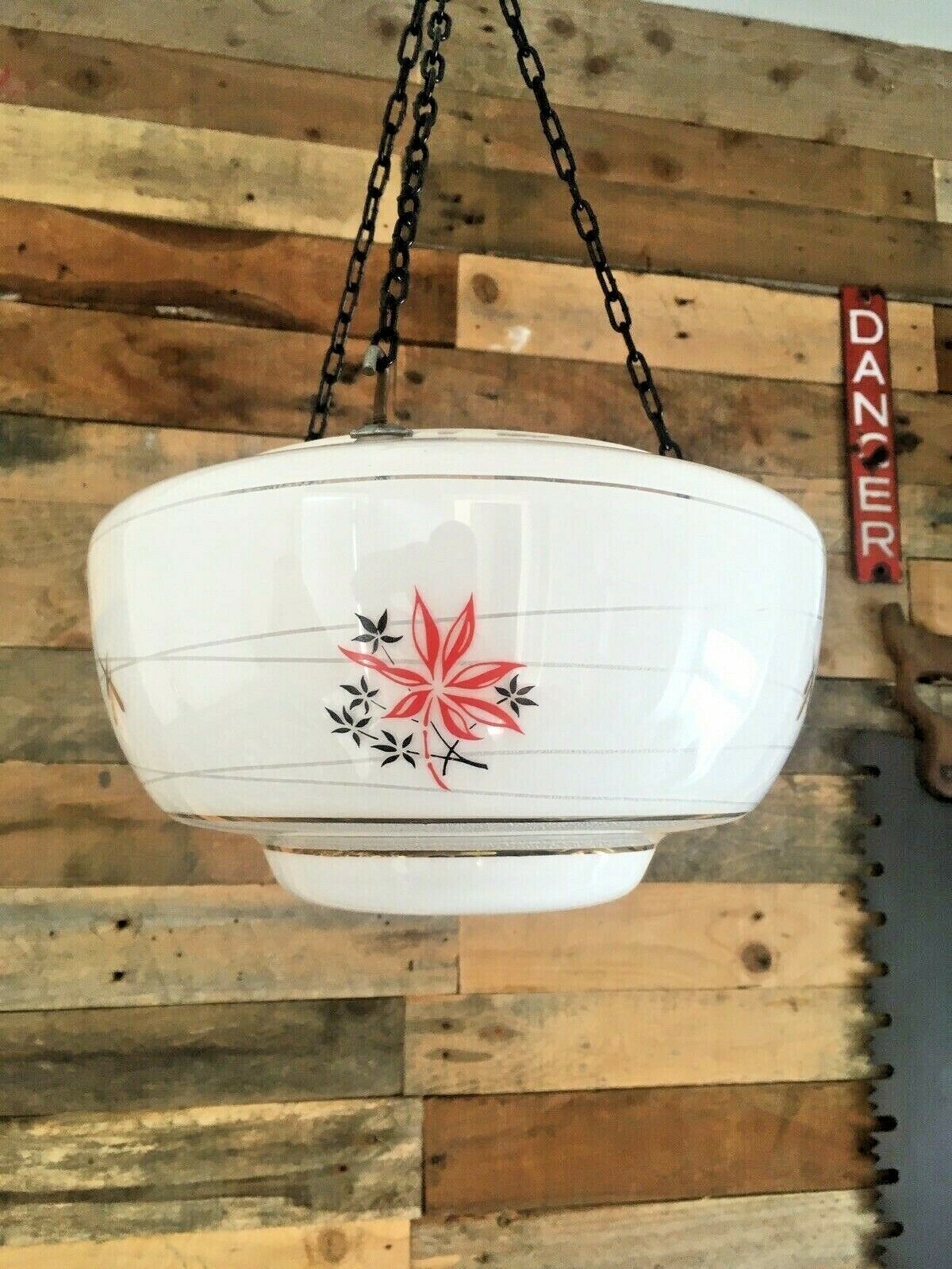 Art Deco Red Black Gold Glass Ufo Ceiling Light Lamp Shade Flycatcher Vintage