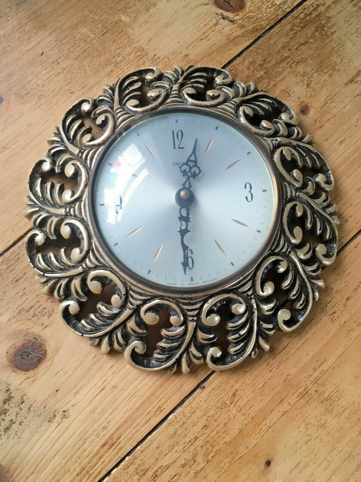 Mid Century Smiths Rococo Style Ornate Convex Battery Wall Clock 50's 60's 70's photo furniture