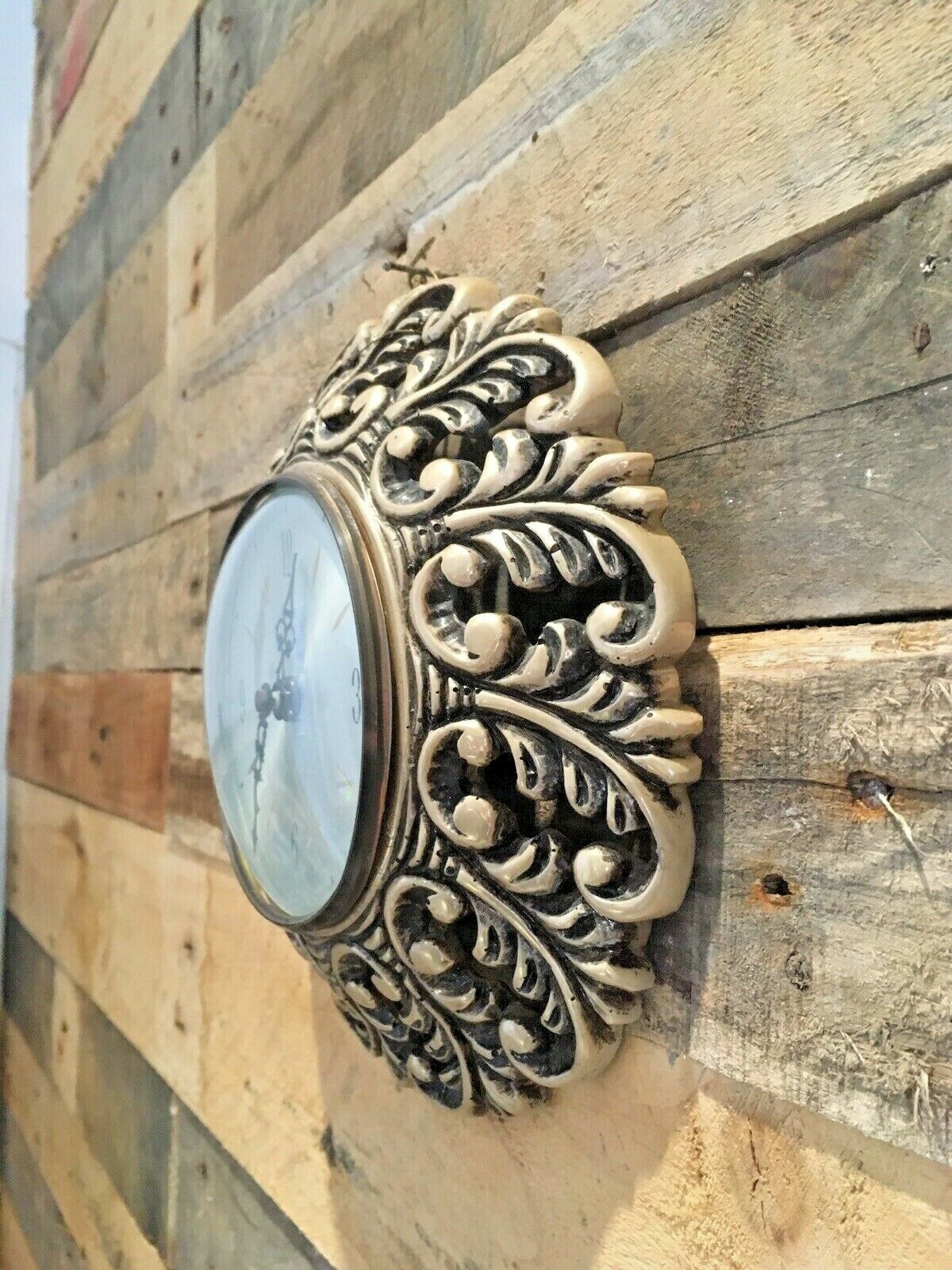 Mid Century Smiths Rococo Style Ornate Convex Battery Wall Clock 50's 60's 70's photo vintage