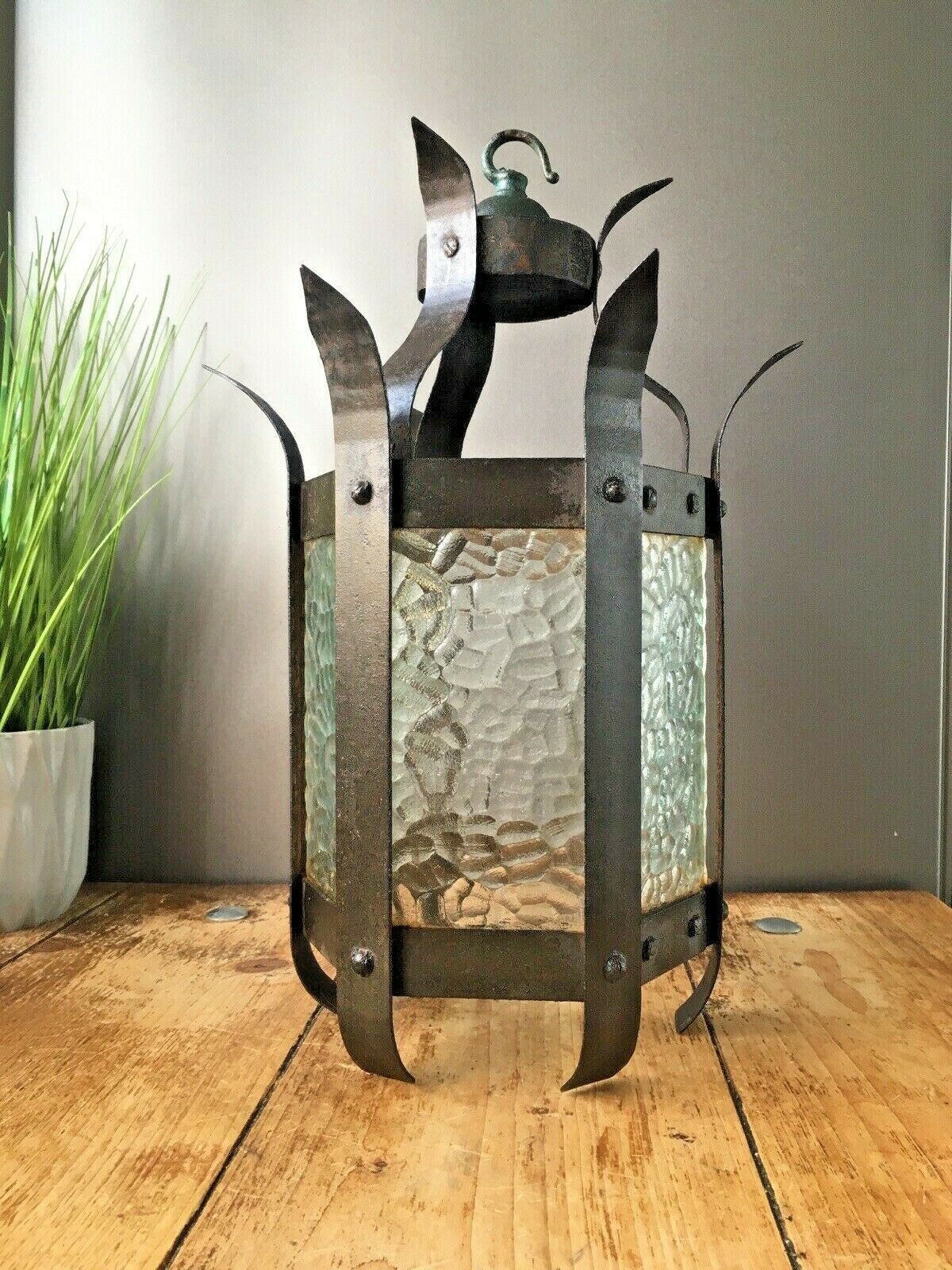 Antique Hexagonal Art Nouveau Lantern Hanging Lamp Light Arts & Crafts Gothic photo Lighting