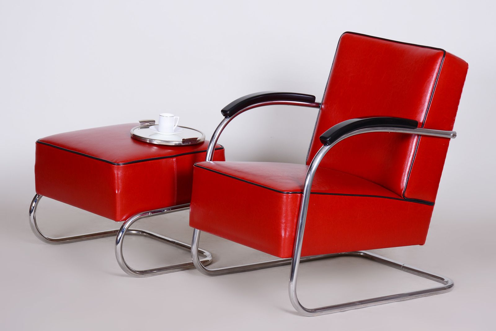 Red Mucke Melder Armchair Set  1930s Czechia photo vinterior