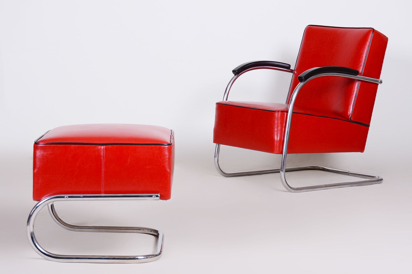 photo for sale Red Mucke Melder Armchair Set  1930s Czechia
