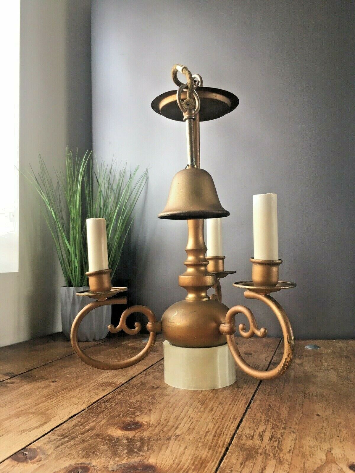 Vintage Antique Style Flemish 3 Arm Chandelier Faux Candle Sconce Ceiling Light photo vinterior