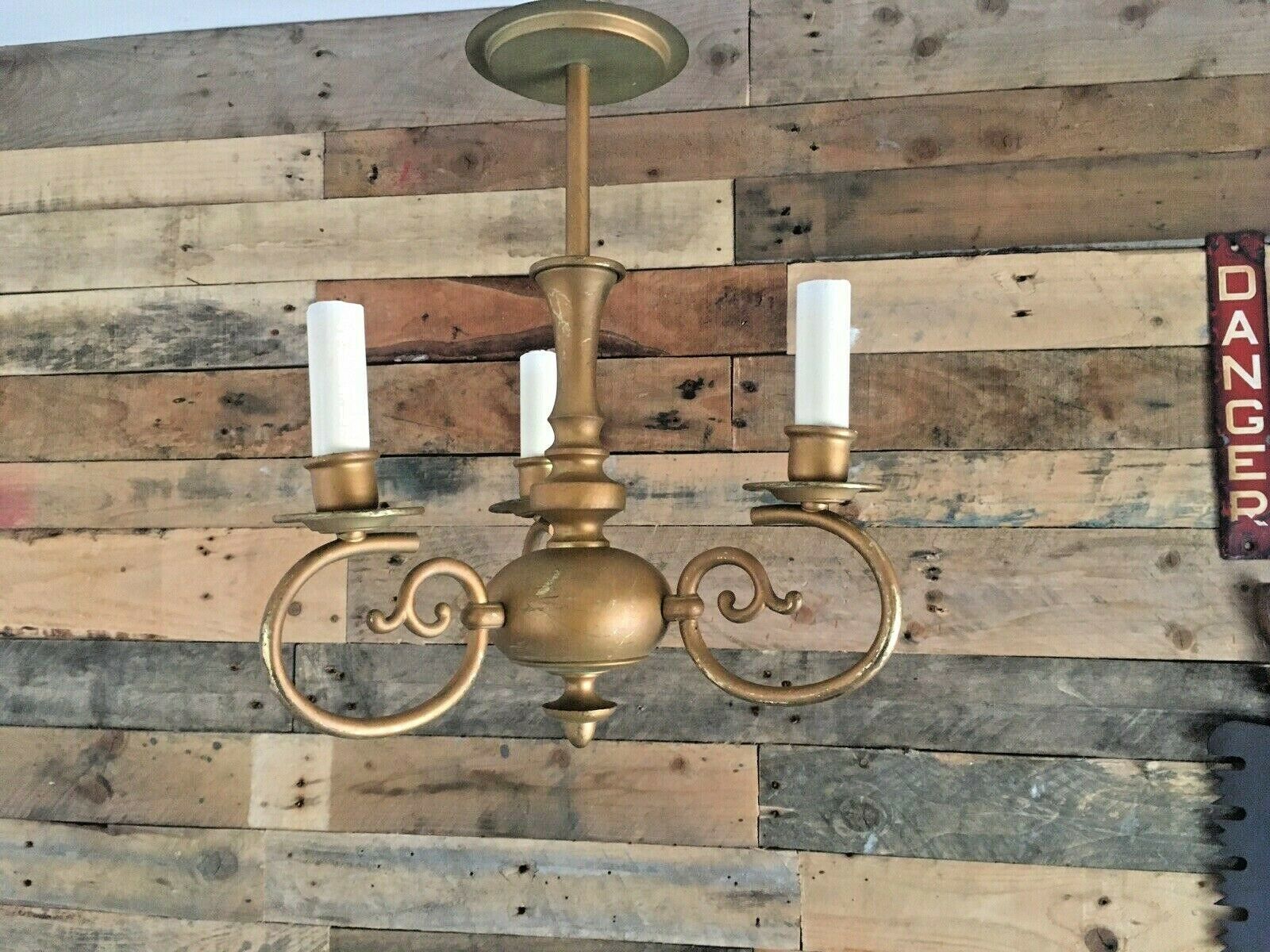 photo for sale Vintage Antique Style Flemish 3 Arm Chandelier Faux Candle Sconce Ceiling Light