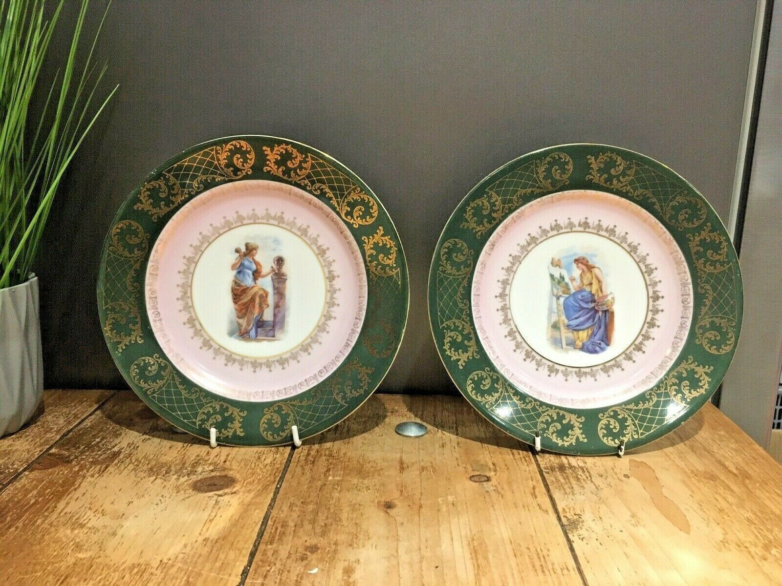 Pair Of 2 Antique Royal Vienna Porcelain Cabinet Plates Artists At Work Limoges