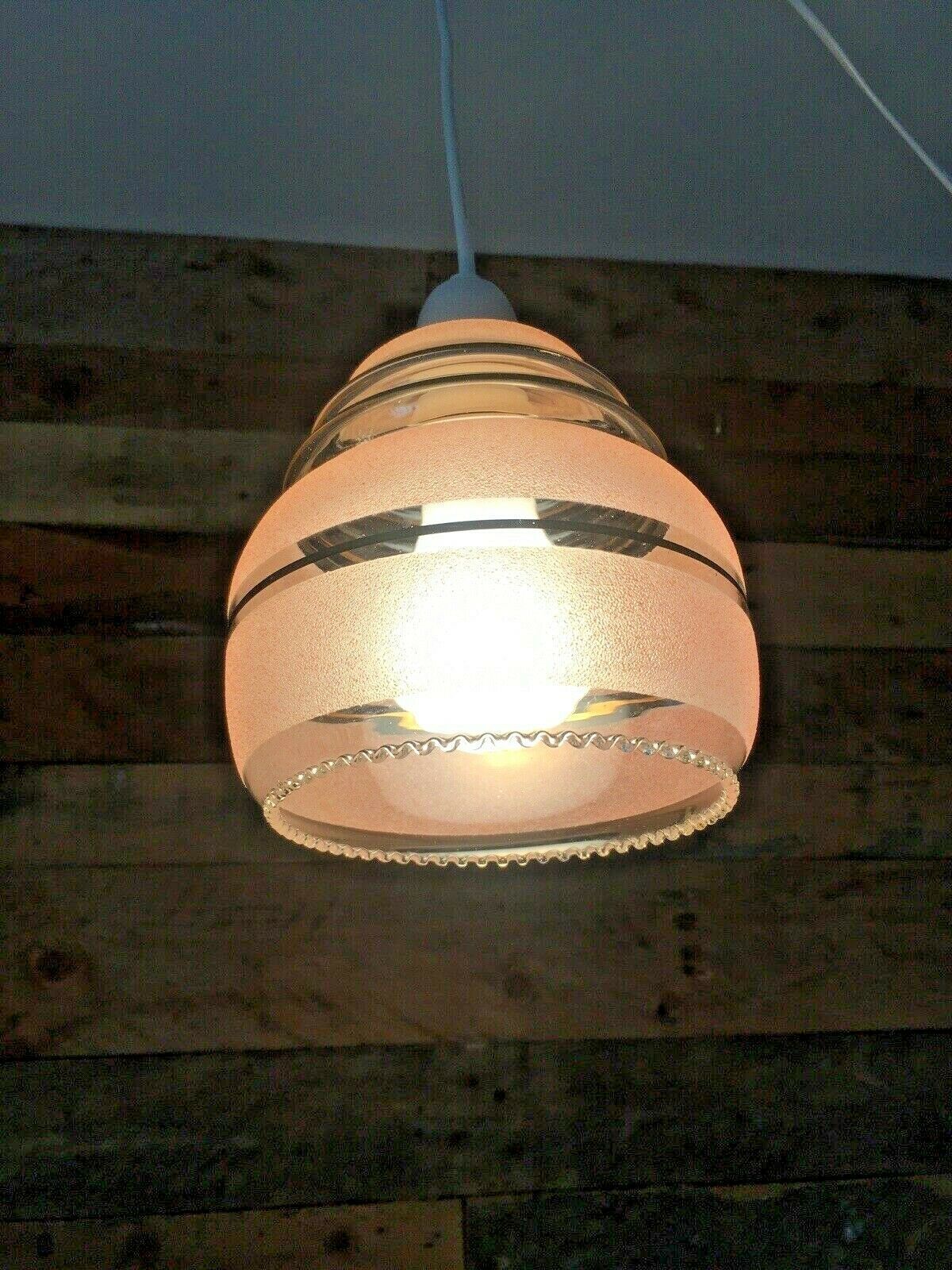 photo for sale Art Deco Pink Sugar Frosted Beehive Gilded Bands Glass Lamp Light Shade