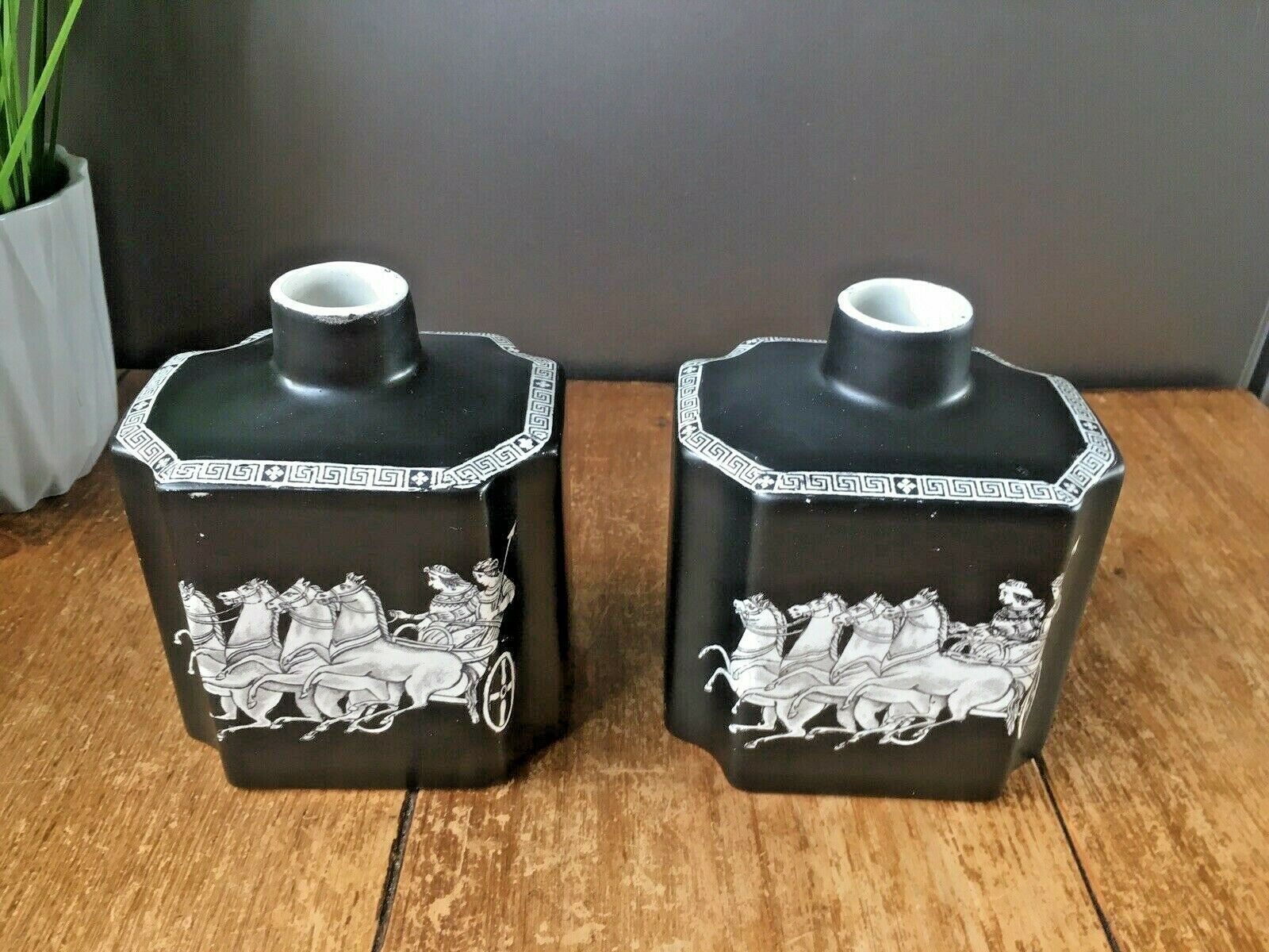 photo furniture Beautiful Rare Pair Of Antique Neoclassical Adams Pottery Black Chariot Vases