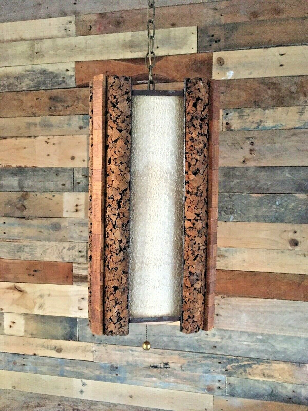 photo furniture Huge Mid Century 1960's Danish Cork & Teak Ceiling Light Fabric Shade Mcm Scandi
