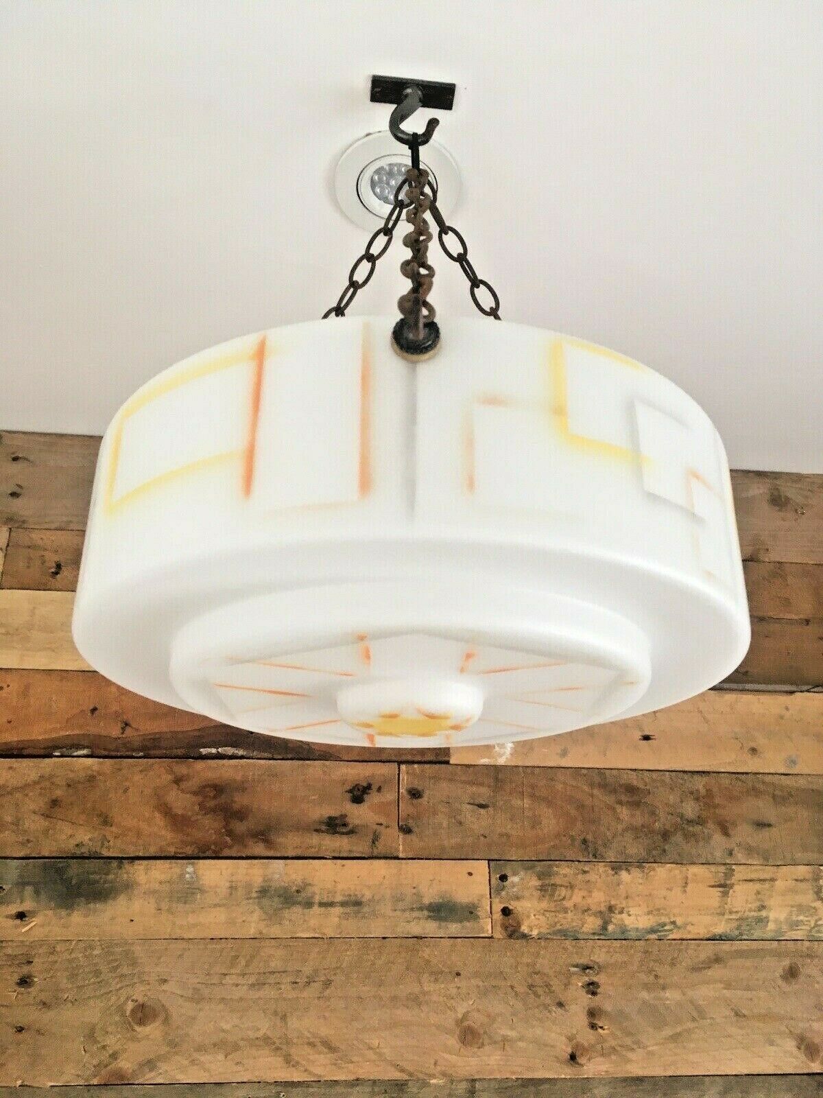 Large Art Deco Geometric Design Glass Flycatcher Ceiling Odeon Lamp Light Shade photo Lighting