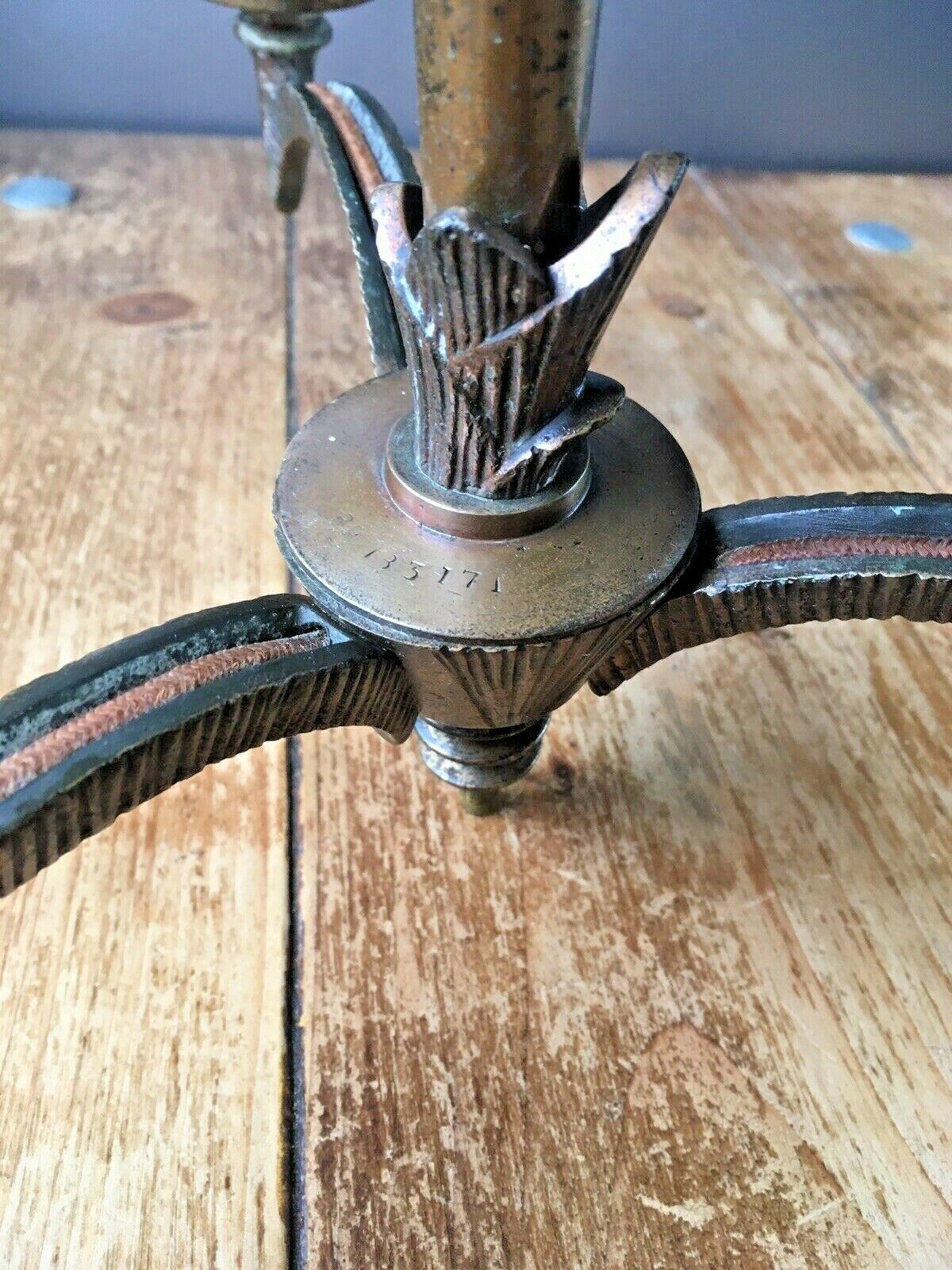 Unusual Antique 1920's French Bronze 3 Arm Ceiling Light Chandelier Gothic Discs photo for sale