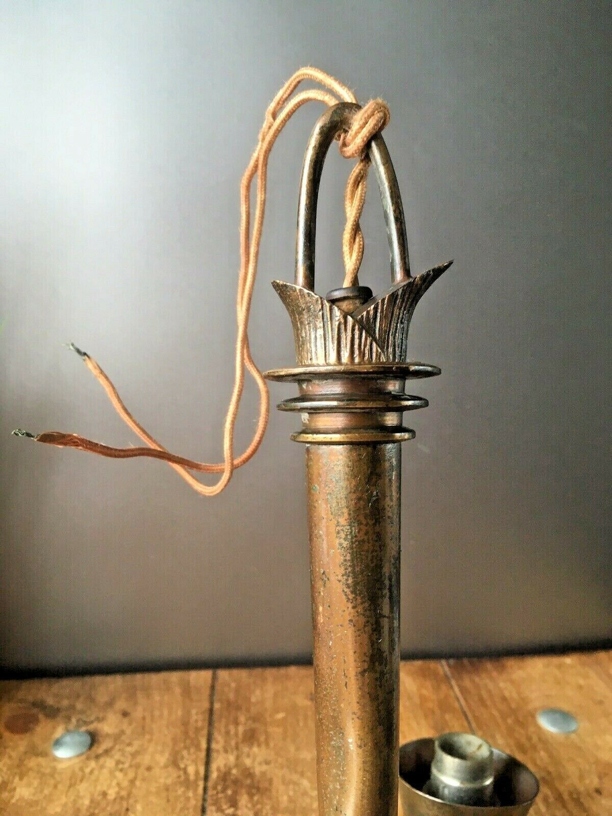 Unusual Antique 1920's French Bronze 3 Arm Ceiling Light Chandelier Gothic Discs photo 220.0